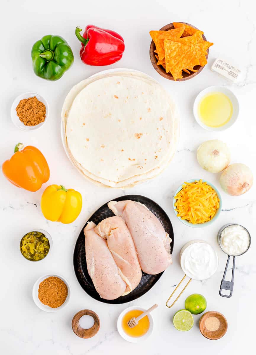 Ingredients for making oven baked quesadillas.