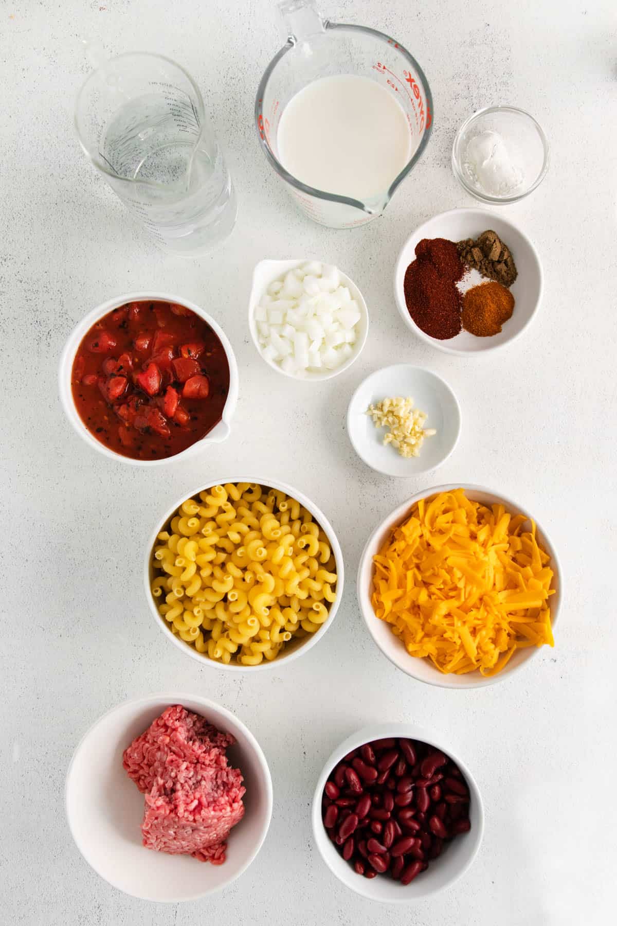 Ingredients for Instant Pot chili mac.