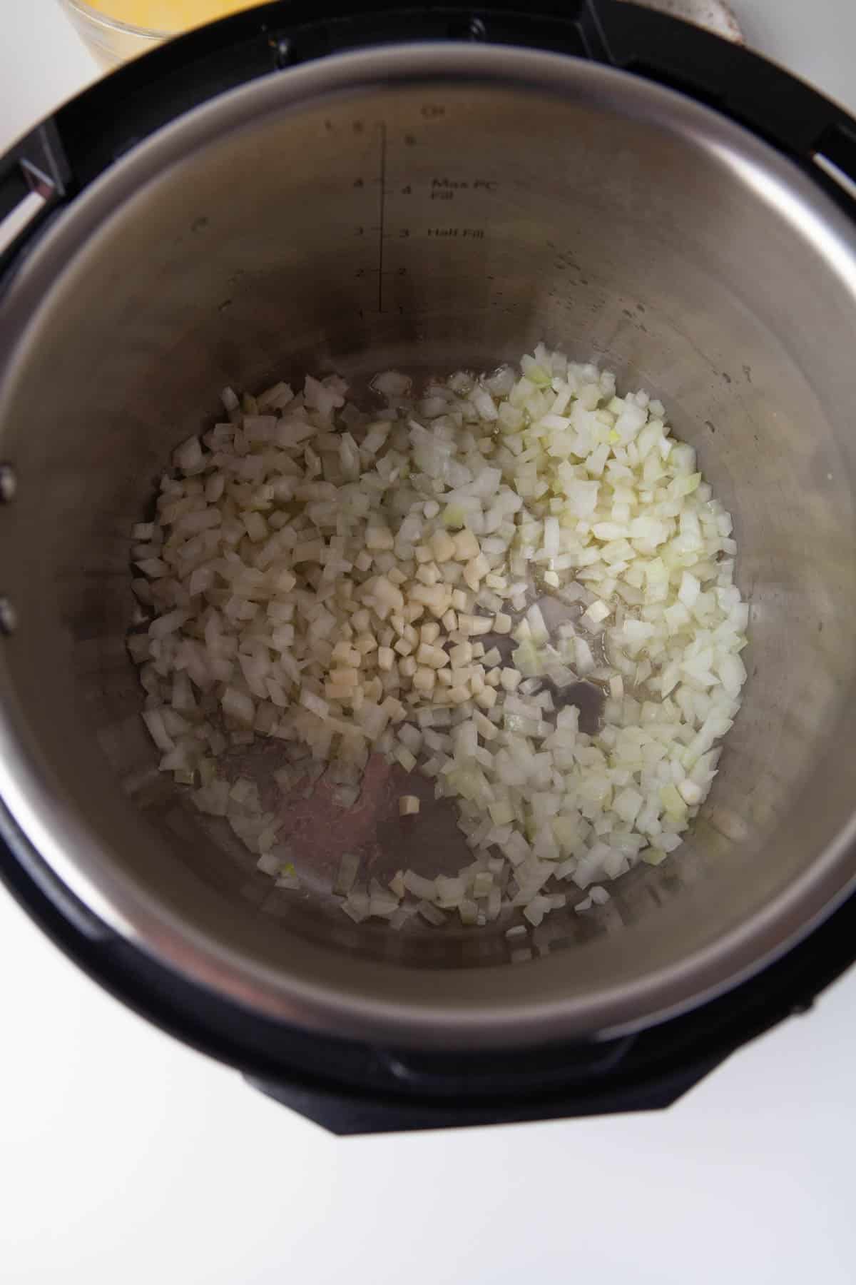 Sauteed onions and garlic in the Instant Pot.