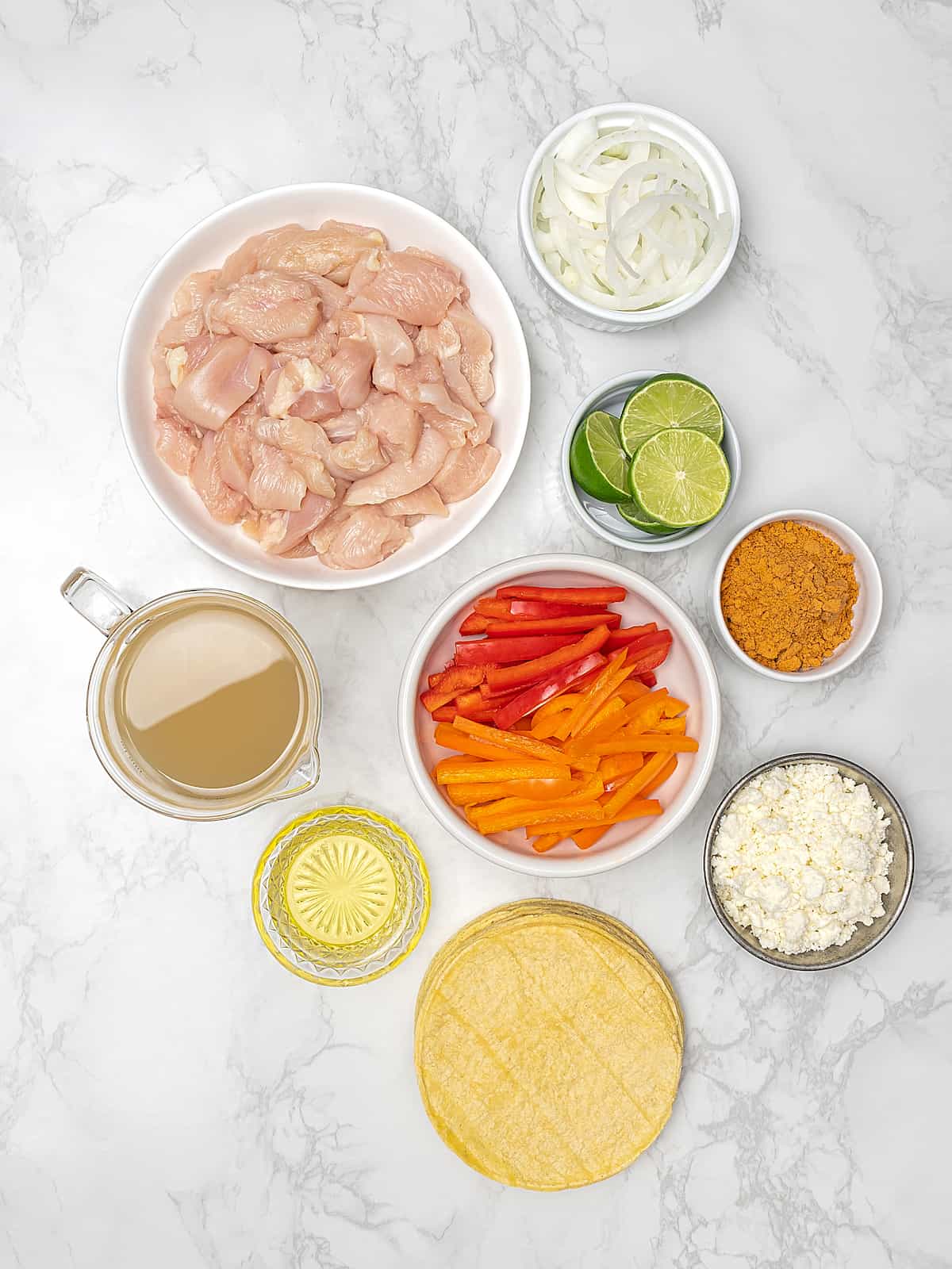Overhead view of ingredients for Instant Pot chicken fajitas