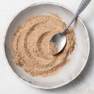 Overhead image of spices blended in a shallow bowl.